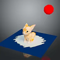 Low Poly Game Character Fox Sitting On Blue Mat With White Milk And Red Ball