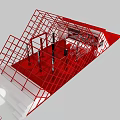 Red Geometric Building Structure With Triangular Frame Grid Design And Black Pillars 3d model