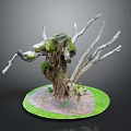 Old Tree Stump With Green Moss And Dry Branches On Grass Base 3d model