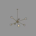 Modern Contemporary Chandelier With Golden Metal Structure And White Spherical Bulbs
