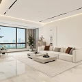 Modern Living and Dining Room With TV Wall Light Sofa And Floor to Ceiling Windows