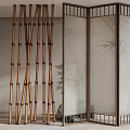 Modern Chinese Style Room Divider With Bamboo Structure And Pattern Design 3d model