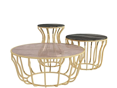 Modern Coffee Tables With Golden Frame And Black Pink Marble Tops 3d model