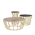 Modern Coffee Tables With Golden Frame And Black Pink Marble Tops