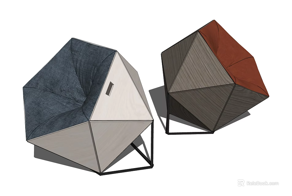 Modern Geometric Single Chairs with Blue Fabric and Wooden Panels Stylish Design 3d model 