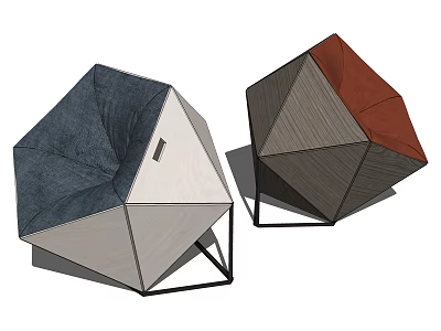 Modern Geometric Single Chairs with Blue Fabric and Wooden Panels Stylish Design 3d model