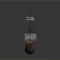 Ancient Wooden Sailing Ship with Multiple Masts and White Sails as Water Transport
