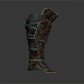 Handcrafted Medieval Armor Greaves As Defensive Weapon With Rustic Metal Plates And Leather Straps