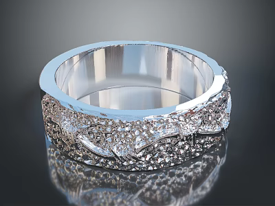 Elegant Silver Fashion Ring With Diamond Decorative Design And Shiny Surface 3d model