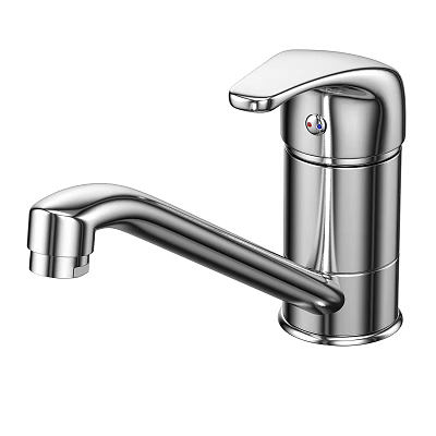 Modern Stainless Steel Kitchen Faucet With Sleek Curved Spout And Shiny Finish 3d model