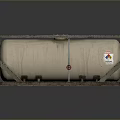 Industrial Cylindrical Storage Tank Mounted On Wooden Frame With Metal Ladder
