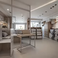 Modern Mall Shop Interior With Wooden Display Shelves And Furniture
