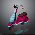 3D Model Motorcycle With Pink Blue Body Horn Big Eye And Purple Seat