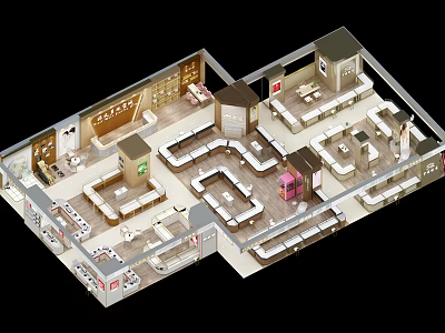 Modern Luxury Jewelry Store Interior With Glass Display Cases And Marble Counters 3d model