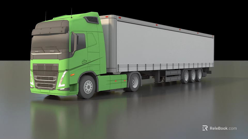 Green Modern Semi Truck Featuring White Cargo Trailer And Sleek Design 3d model 