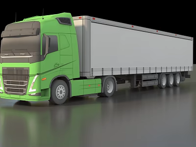 Green Modern Semi Truck Featuring White Cargo Trailer And Sleek Design 3d model