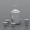 Blue Transparent Tea Set With Handle Lid Teapot And Small Teacups On Dark Background