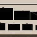 Neatly Arranged Televisions with Different Sizes Mounted on Living Room Wall