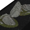 Garden Ornament With Natural Rocks Green Moss And Black Pebbles In Container