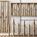 New Chinese Guardrail Partition Log Railing 3d model