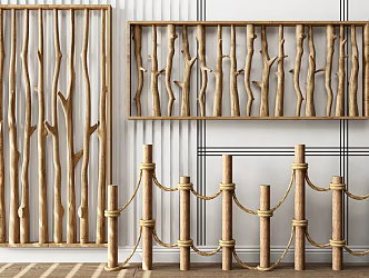 New Chinese Guardrail Partition Log Railing 3d model