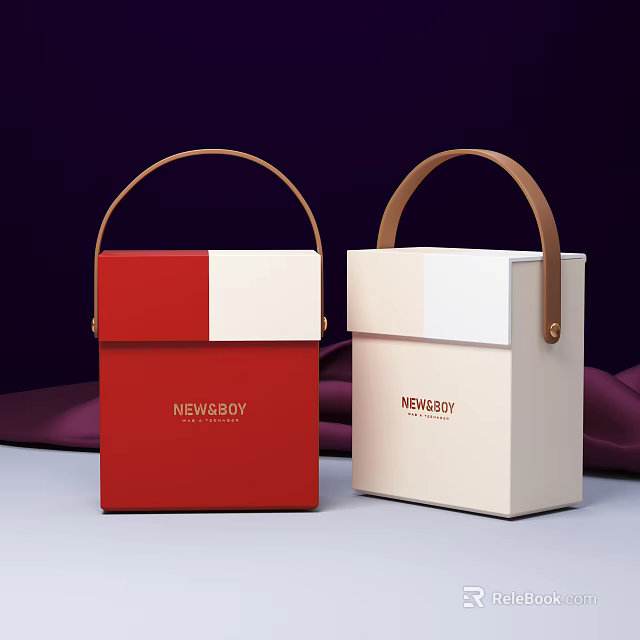 Elegant Decorative Ornament Set With Red And Beige NEWSBOY Boxes On Purple Fabric 3d model 