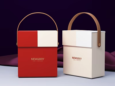 Elegant Decorative Ornament Set With Red And Beige NEWSBOY Boxes On Purple Fabric 3d model