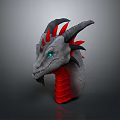 Gray Dragon Head Featuring Red Neck Horns Spikes And Blue Eyes