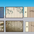 Decorative Screens Featuring Traditional Floral Bird Tree Branch Beige And Blue Patterns
