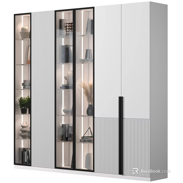Elegant Modern Luxury Cabinet With Black Frame Glass Doors And Decorative Items 3d model 