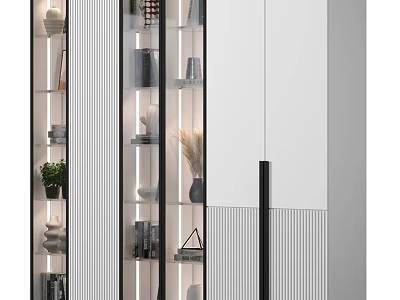Elegant Modern Luxury Cabinet With Black Frame Glass Doors And Decorative Items 3d model