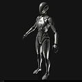 Futuristic Silver White Humanoid Game And Movie Character With Black Lines Design