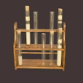 Wooden Test Tube Rack With Glass Tubes And Cork Stoppers On Dark Background
