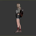 Blonde Woman In Gray Turtleneck Black Shorts Red Socks Brown Boots With Hands On Hips