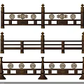 Chinese Style Wooden Railings With Golden Decorations And Traditional Patterns
