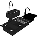 Modern Kitchen Faucet With Black Double Basin Sink And Stainless Steel Dish Rack