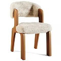 Wooden Frame Dining Chair With Plush Furry Seat And Backrest