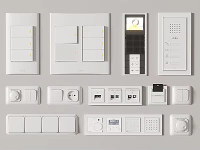 Modern White Switch Panels With Various Types Sockets Control Buttons And Display Screen 3d model