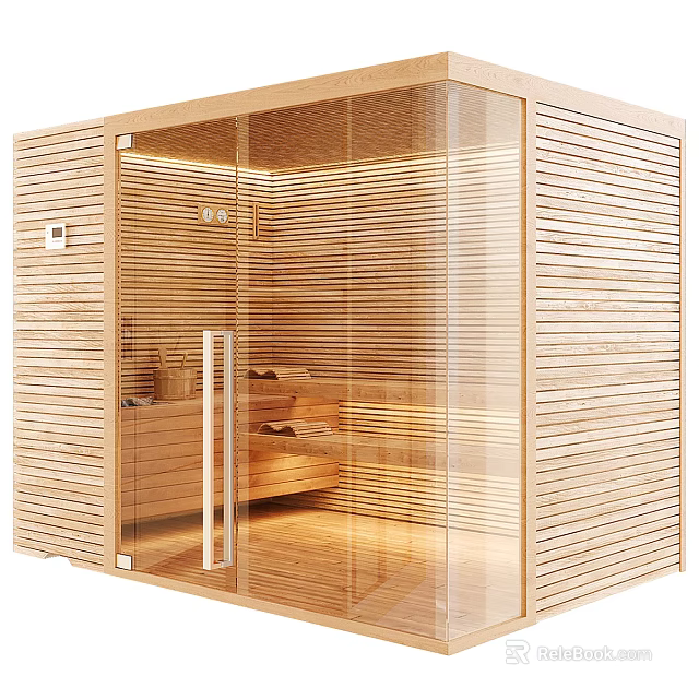 Modern Wooden Shower Sauna Interior Design With Glass Door And Warm Lighting 3d model 