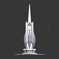 Futuristic Architecture With Sleek Spire Metallic Helical Design And Transparent Base