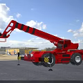 Red Industrial Mobile Crane With Striped Boom For Heavy Duty Construction Work