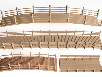 Wooden Landscape Bridge Designs With Curved Deck And Decorative Railings 3d model
