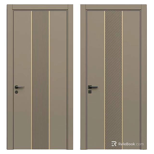 Modern Double Doors Design With Brownish Gray Vertical Stripes Diagonal Lines And Door Handles 3d model 