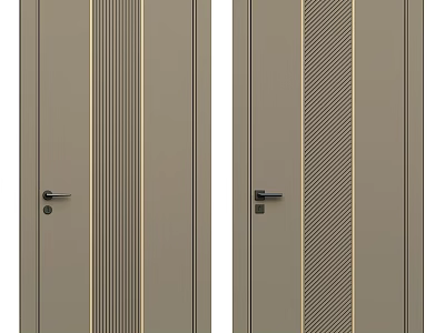 Modern Double Doors Design With Brownish Gray Vertical Stripes Diagonal Lines And Door Handles 3d model