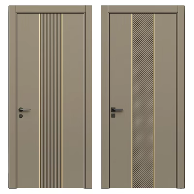 Modern Double Doors Design With Brownish Gray Vertical Stripes Diagonal Lines And Door Handles 3d model