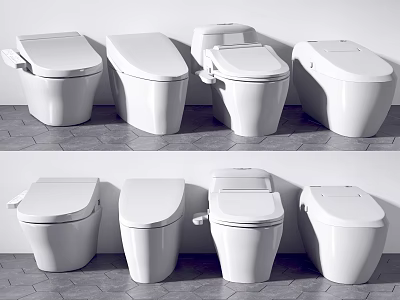 Modern White Ceramic Toilets In Various Styles For Bathroom Interior Design 3d model