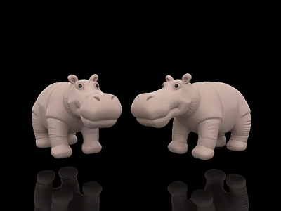Two White Hippo Figurines Standing On Black Background With Clear Reflections 3d model