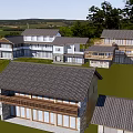 Traditional And Modern Residential Houses Set In Green Landscape With Trees And Mountain View