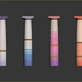 Colorful Columns Featuring Colored Square Tops Brown Rings Gradient Colors Against Dark Background With Reflections