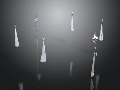 Elegant Living Accessories With Blue Beads And White Tassel Hanging Decor 3d model